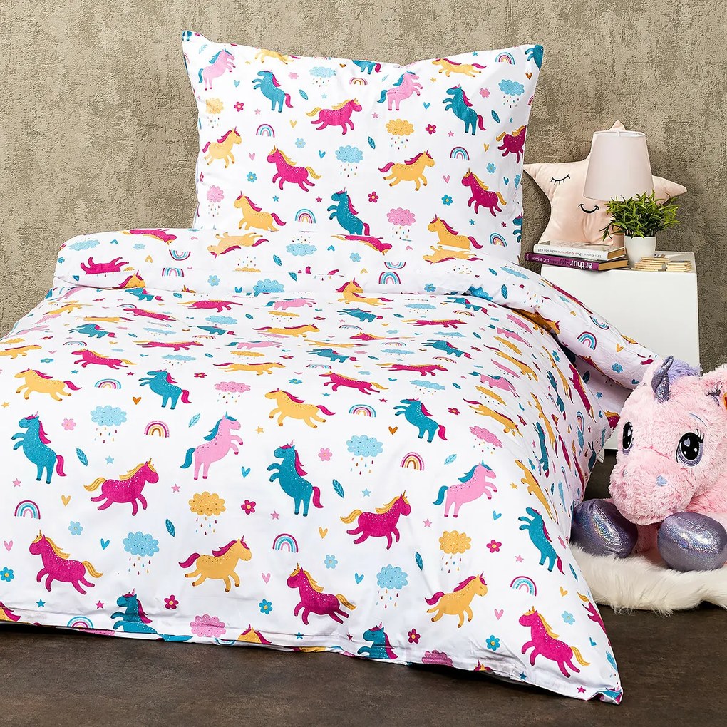 4Home Detské bavlnené obliečky Unicorns, 160 x 200 cm, 70 x 80 cm
