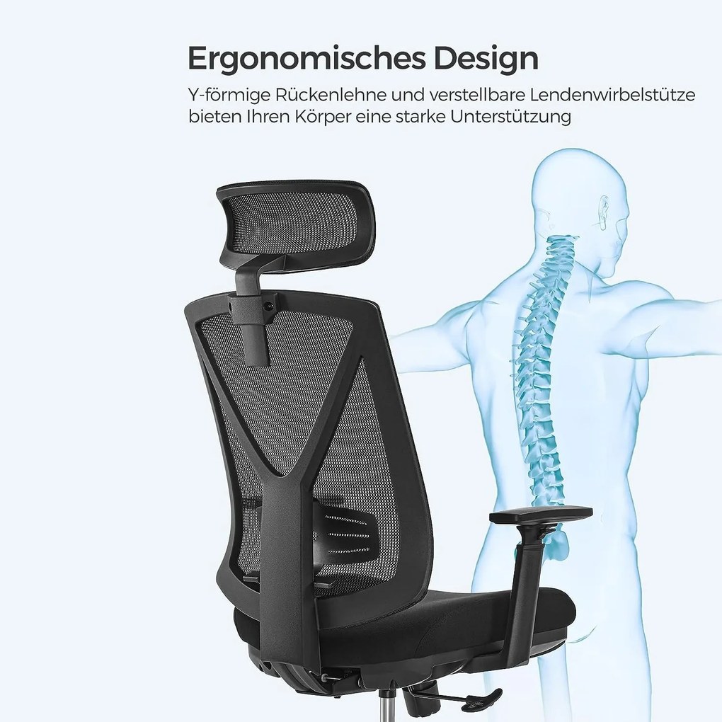 Ergonomická kancelárska stolička s podnožkou, max. nosnosť 150 kg, čierna