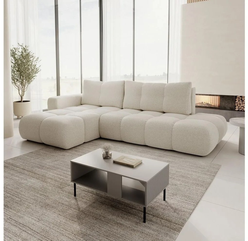 Rozkladacia rohová čalúnená sedacia súprava ALMADA do L, ľavé prevedenie, svetlobéžová