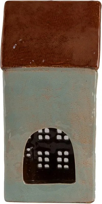 Šedý keramický svietnik na čajovú sviečku domček Amster Village - 15*11*30 cm