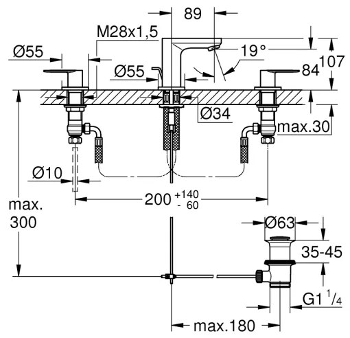 GROHE 20187000-Umývadlová trojotvorová batéria EUROSMART COSMOPOLITAN DN 15 chróm