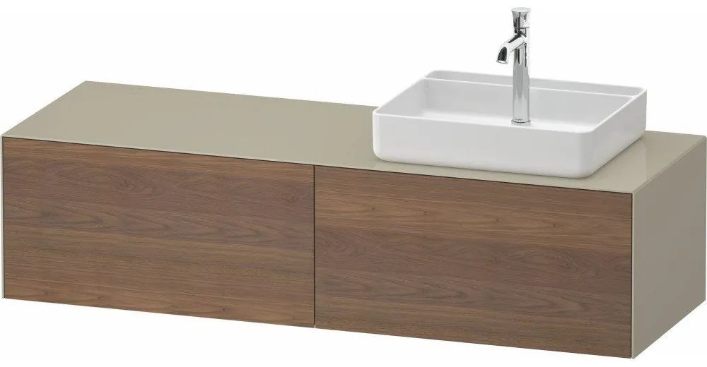 DURAVIT White Tulip závesná skrinka pod umývadlo na dosku (umývadlo vpravo), 2 zásuvky, 1600 x 550 x 408 mm, americký orech masív/taupe vysoký lesk, WT4864R77H30000