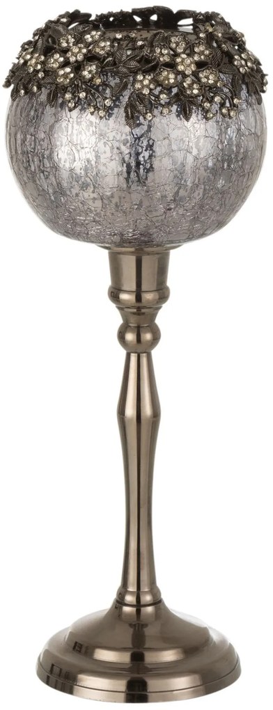 Sklenený dymový svietnik na nožičke so zdobením a kamienkami Luxy - Ø 12*32cm
