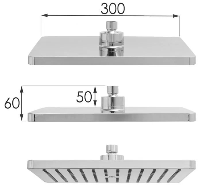 Sprchová súprava KABE s výtokom do vane - chrómová - hlavica 30x30 cm