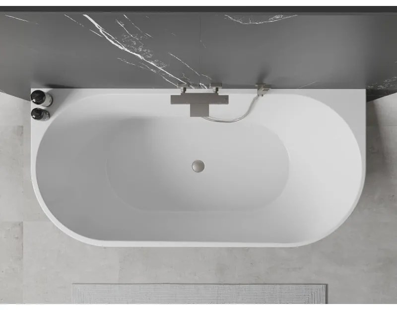 Mexen Oval, voľne stojaca nástenná vaňa 180 x 80 cm, biela, brúsená oceľ prepad, 52671808000-97