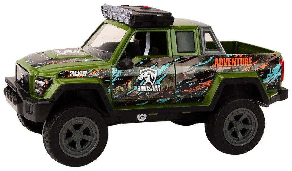 LEAN TOYS Terénne poľovnícke auto Dinosaurus, svetlá, zvuky - zelená