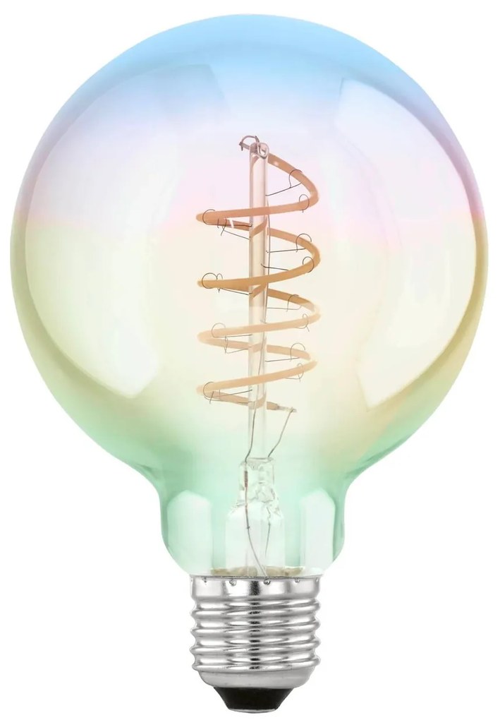 EGLO Filamentová dekoratívna LED žiarovka E27, G95, 4W, 2000K, teplá biela, dúhový efekt