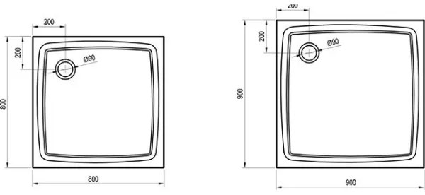 Ravak XA037711010 - Štvorcová sprchová vanička PERSEUS 90x90 cm, biela
