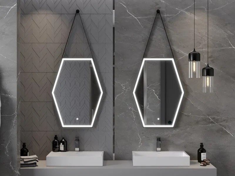 Mexen Orla, LED kúpeľňové zrkadlo s podsvietením a čiernym rámom 60x80 cm, 6000K, ochrana proti zahmlievaniu, 9815-060-080-611-70