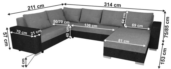 Čalúnená univerzálna rozkladacia sedacia súprava do U YORK biela/šedá