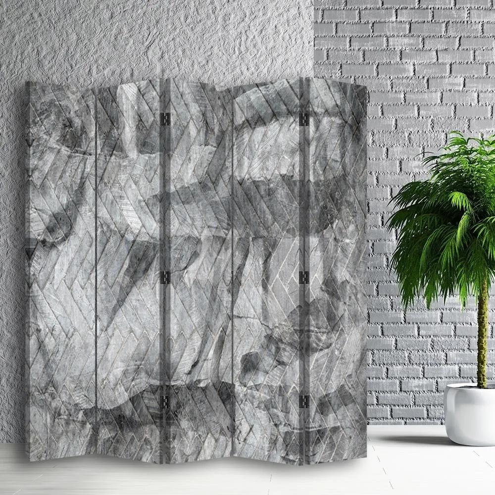 Ozdobný paraván, Klid šedi - 180x170 cm, päťdielny, obojstranný paraván 360°