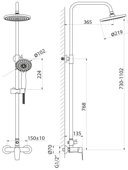 Aqualine - Sprchová sada s batériou LOTTA matná čierna