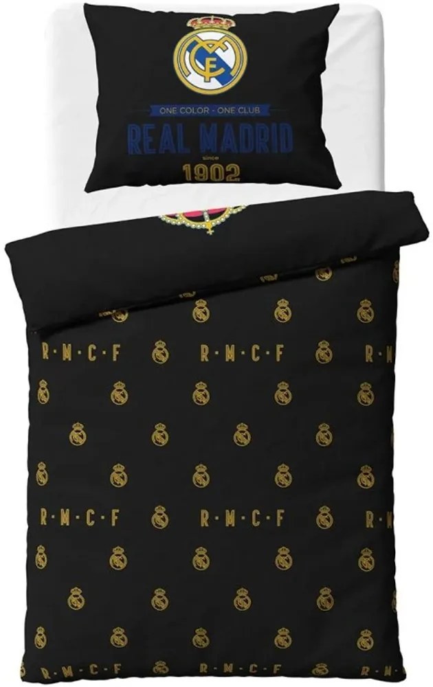 Bavlnené posteľné obliečky FC Real Madrid - motív Royal Black - 100% bavlna Renforcé - 70x90 cm +140x200 cm