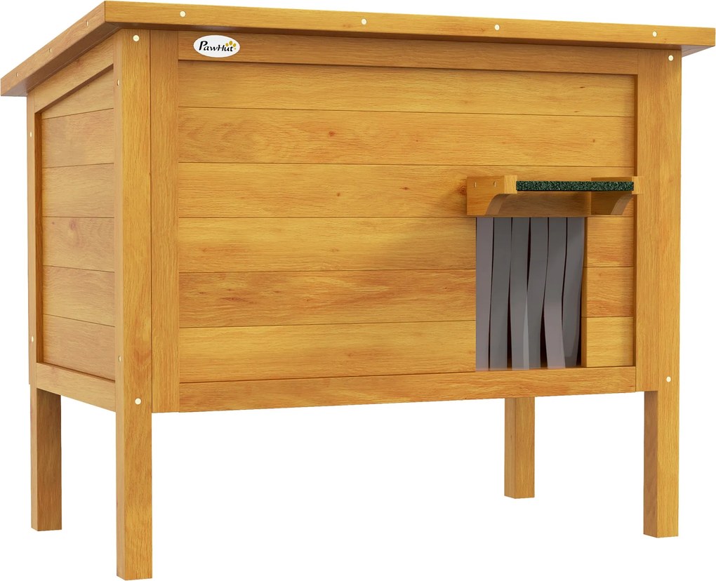 PawHut Vyvýšený domček pre mačky na dvor s otváracou strechou, zateplený asfaltovou strechou, 85 x 50 x 68.5 cm, prírodný a zelený | Aosom