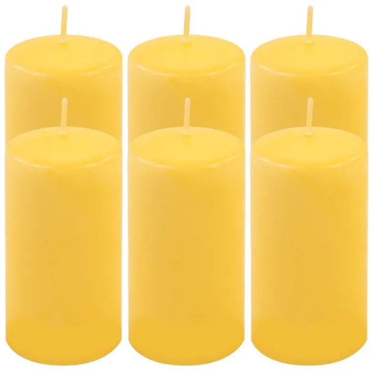 Sada stĺpových sviečok, 11,5 cm, Ø 6 cm, žltá, 6 ks