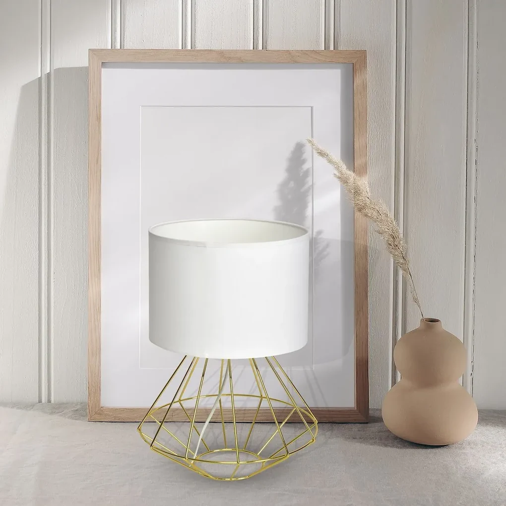 Stolná lampa Lupo, 1x biele textilné tienidlo, g