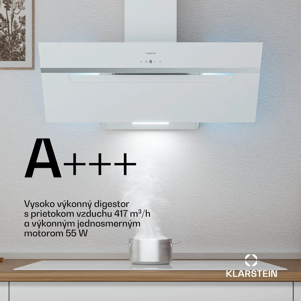 Klarstein BigBite šikmý digestor | režim odsávania vzduchu a recirkulácie | bezpečnostné sklo | 417 m³/h | 90 cm