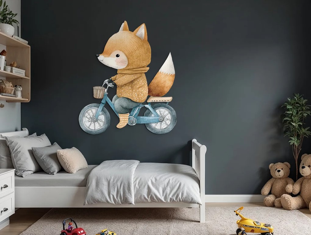 drevko | Detská nálepka Lišiak na bicykli 60 x 52 cm