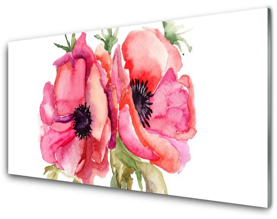 Obraz na skle Kvety akvarely 140x70 cm
