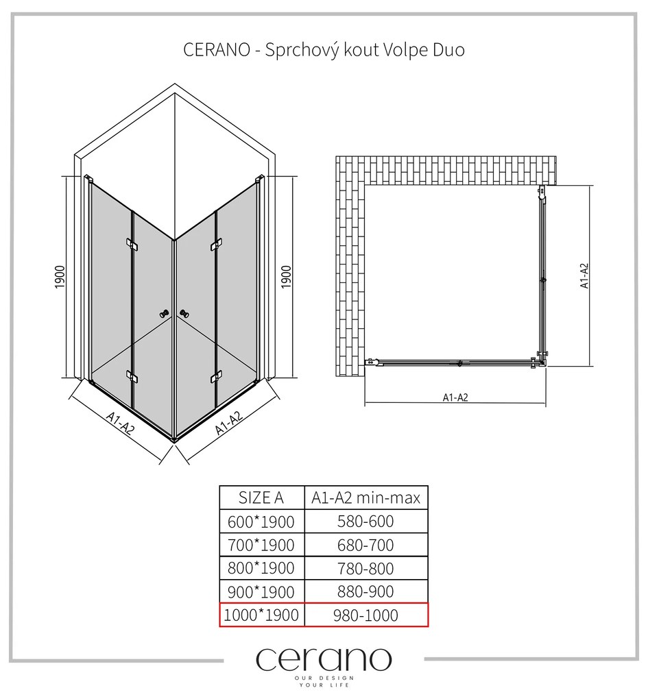 Cerano Volpe Duo, sprchovací kút so skladacími dverami 100(dvere) x 100(dvere), 6mm číre sklo, chrómový profil, CER-CER-427369