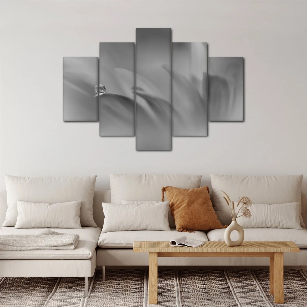 Obraz - Kvapka na kvete, čiernobiela (150x105 cm)