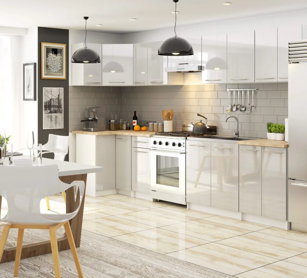 Kuchynská skrinka Olivie S 60 cm 3S biela/metalický lesk/dub sonoma