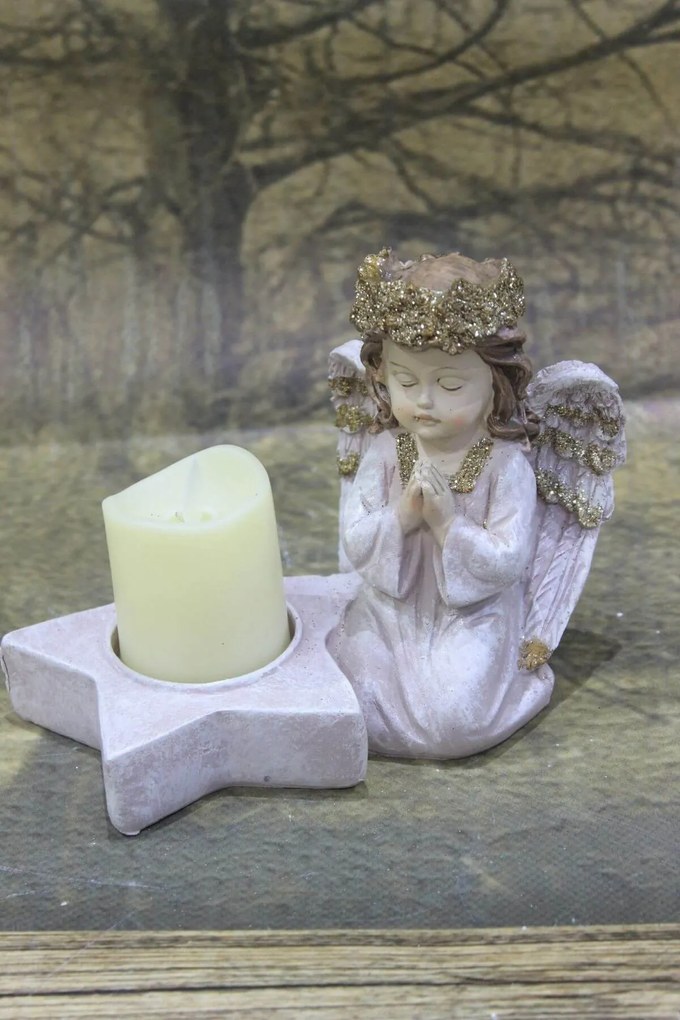 Ružovo zlatý anjelik s hviezdou LED 14cm