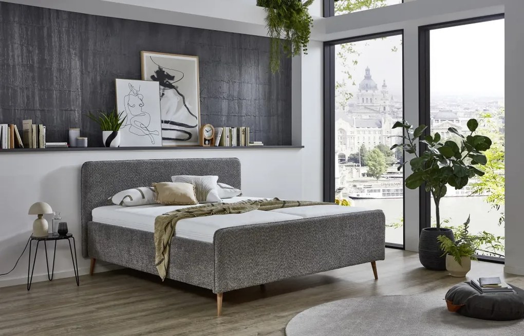 Posteľ Herning 180x200 cm, šedá štruktúrovaná látka