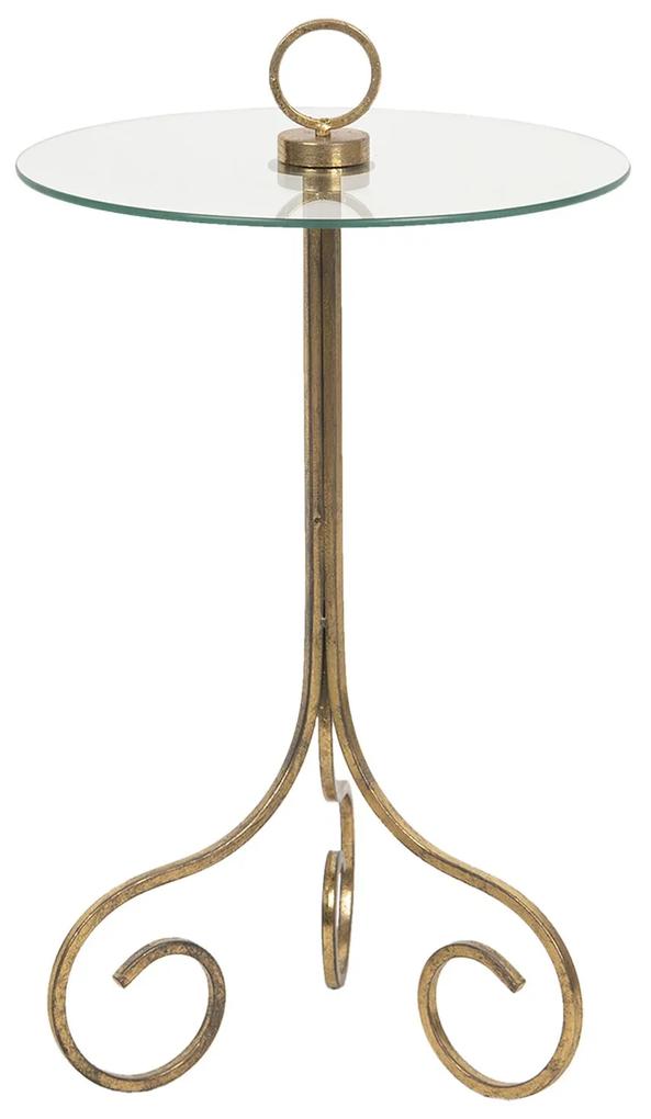 Kovový zlatý odkladací stolík so sklenenou doskou - Ø 49 * 98 cm