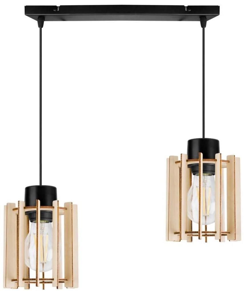 Závesné svietidlo Timber 7, 2x drevené tienidlo