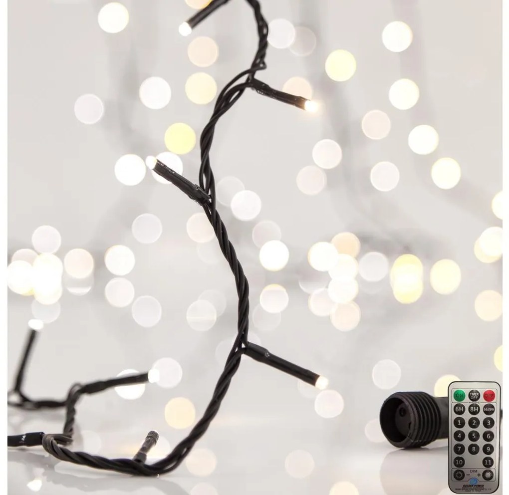 LED Vonkajšia vianočná reťaz CLUSTER 200xLED/8 funkcií 2,1 m IP44 teplá biela + DO