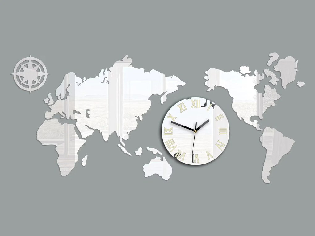 Nástěnné samolepící hodiny Mapas 110x55 cm zrcadlové