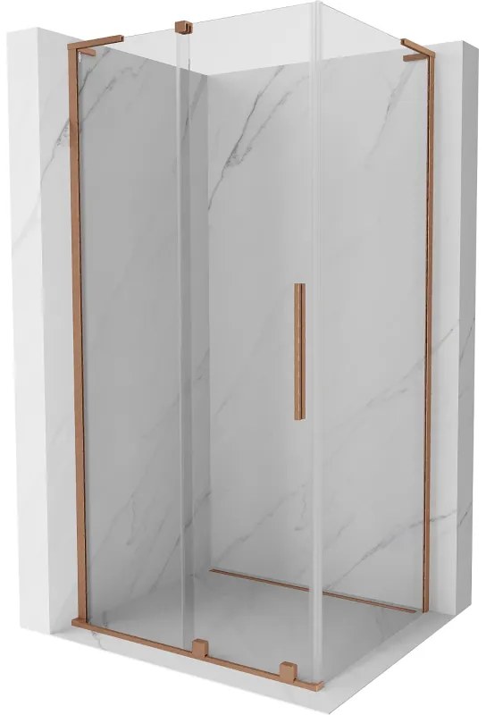 Mexen Velar L, sprchový kút s posuvnými dverami 120 x 85 cm, 8mm číre sklo, medená matná, 871-120-085-03-65