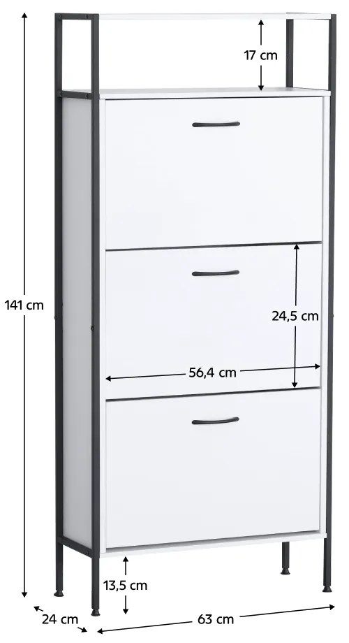 Botník TREDIS, 3 poschodia, biela