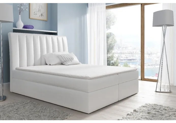 Kontinentálna posteľ Kaspis biela eko koža 160 + topper zdarma