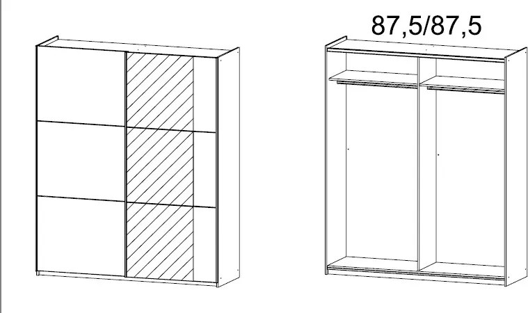Šatníková skriňa Kronach, 175 cm, šedá/zrkadlo
