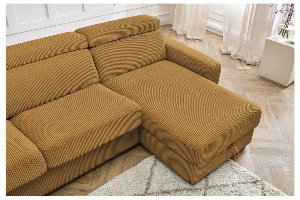 Menčestrová rozkladacia rohová pohovka v horčicovej farbe (variabilná) Monaco – Bobochic Paris