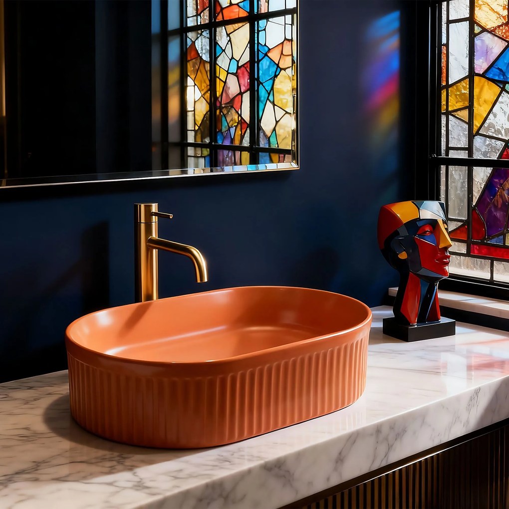 Rea Vanda, umývadlo na dosku 490x310x130 mm, oranžová matná, REA-U6377