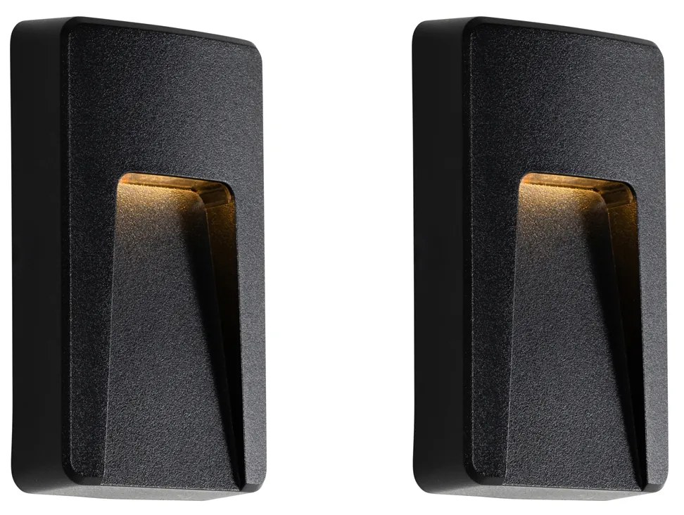 Sada 2 čiernych obdĺžnikových vonkajších nástenných svietidiel vrátane LED IP65 - Gem