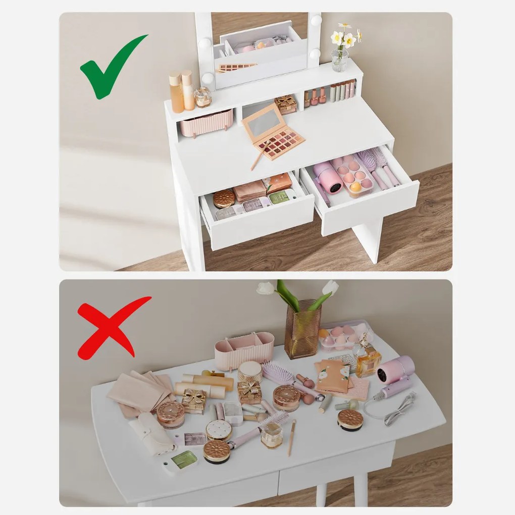 Toaletný stolík VANESA s osvetlením, 80x40x145cm, biela Jurhan