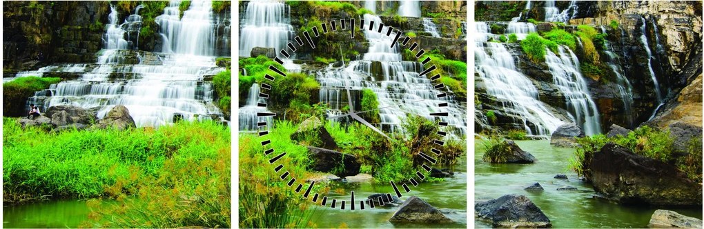 Obraz - vodopády (s hodinami) (90x30 cm)