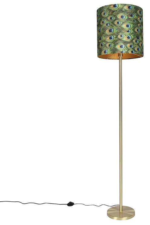 Stojaca lampa mosadzná s pávím tienidlom 40 cm - Simplo