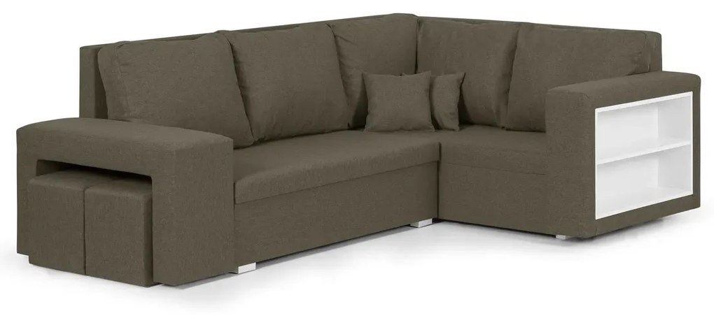 Rozkládací rohová sedací souprava MODO3 + 2 Taburety Světle hnědá