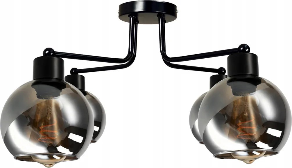 Sklenená stropná lampa s LED žiarovkami, 4xe27 - dymová guľa