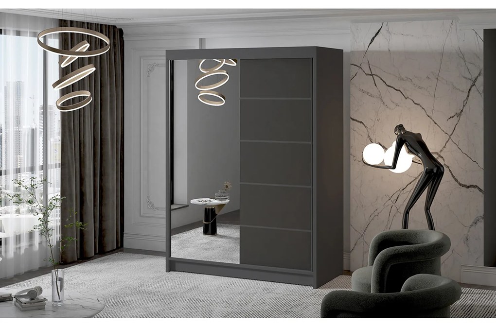 Veľká šatníková skriňa MILAN III 150 cm Čierna/Biela