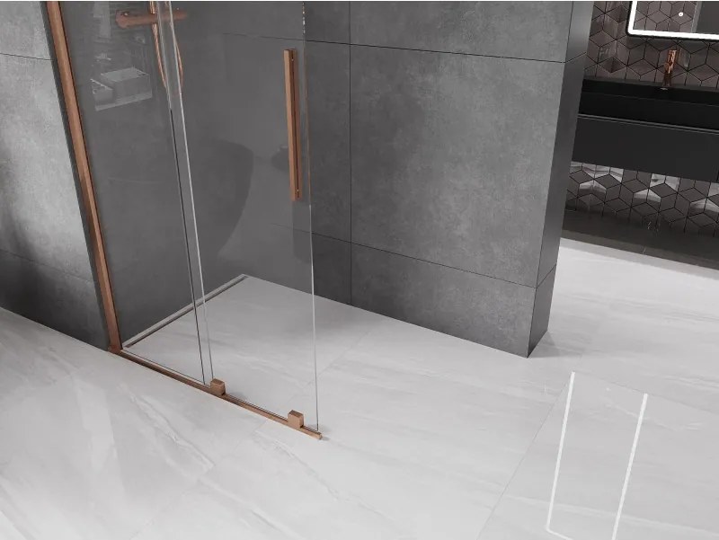 Mexen Velar, posuvné dvere do otvoru typ Walk-In 75 cm, 8mm číre sklo, medená matná, 871-075-000-03-65
