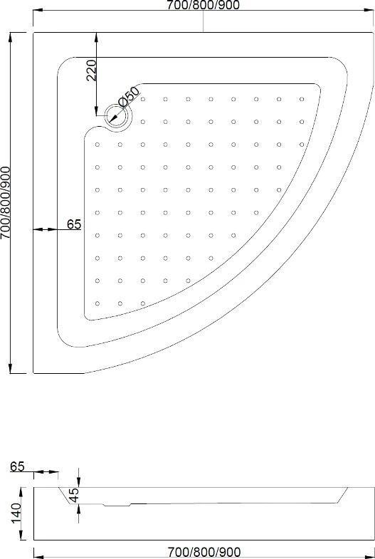 Mexen Rio, štvrťkruhový sprchový kút 90 x 90 cm, 6mm číre sklo, čierny profil + biela sprchová vanička RIO, 863-090-090-70-00-4710