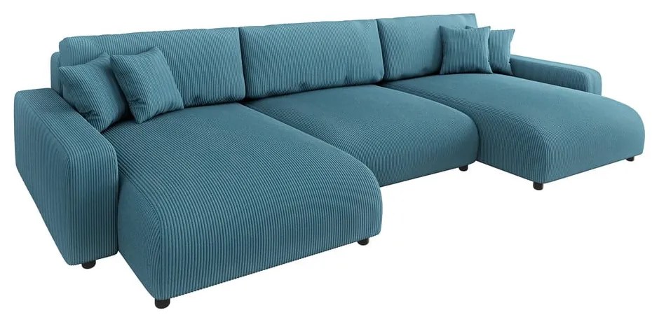 Tyrkysová menčestrová rozkladacia/s úložným priestorom rohová pohovka Sara – Ropez