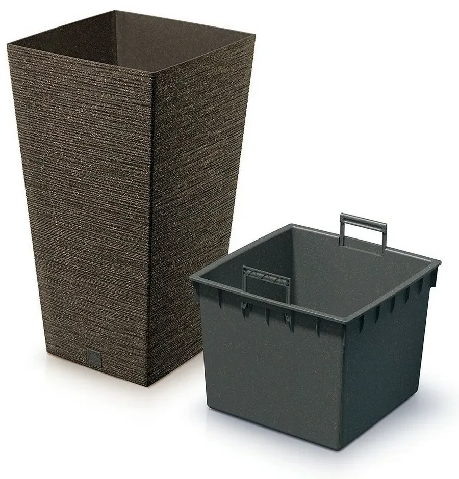 Kvetináč FURU SQUARE ECO WOOD s vložkou 39, 5 cm,tmavohnedý, L