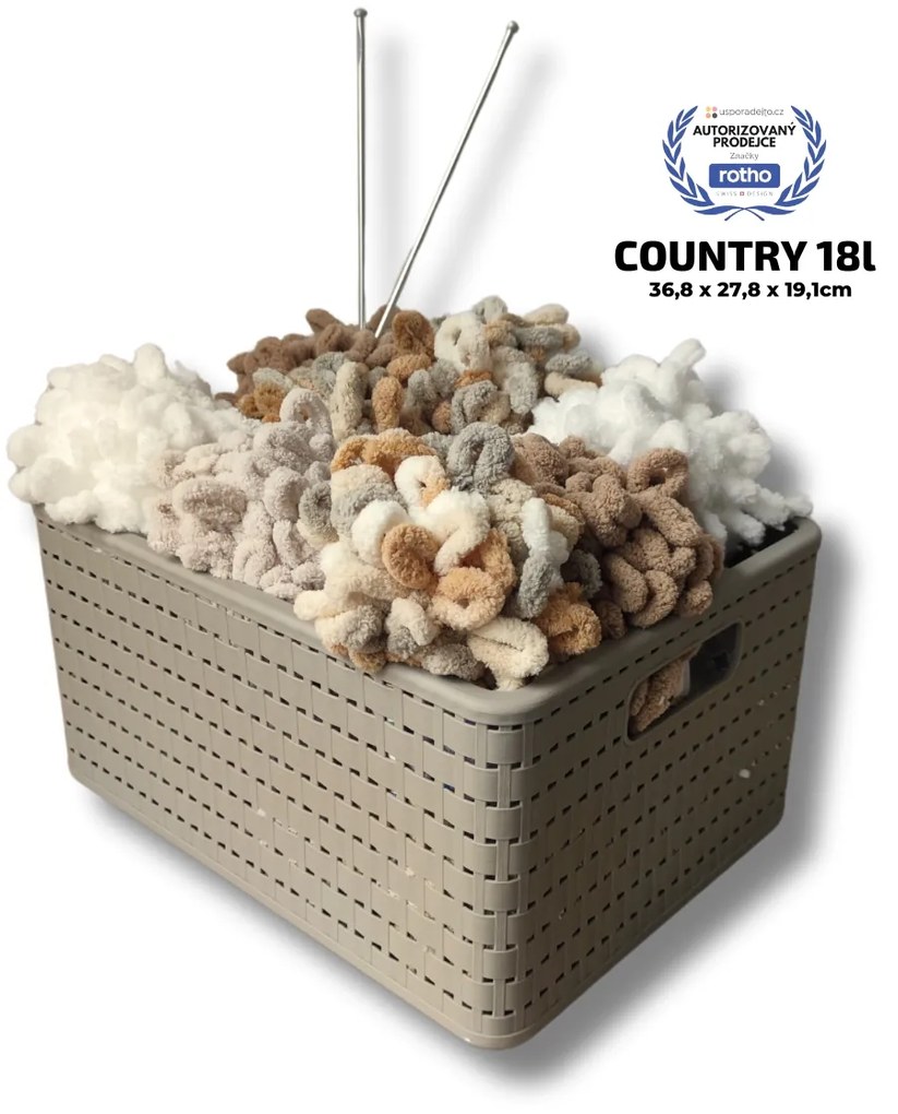 Rotho Plastový košík COUNTRY, rovný, béžový (18l - 37x28x19)